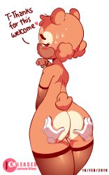 Rule 34 | 1girl, animal ears, animated, animated gif, anus, artist name, ass, ass grab, bidoof, black thighhighs, blinking, blush, cleft of venus, cowboy shot, creatures (company), dated, detached sleeves, diives, disembodied limb, english text, female focus, from behind, furry, furry female, game freak, gen 4 pokemon, hair tie, half-closed eyes, hand up, heart, highres, looking down, nintendo, nude, open mouth, patreon logo, patreon username, personification, pokemon, pokemon (creature), pussy, red eyes, see-through, simple background, solo, spoken heart, standing, sweat, tail, talking, teeth, text focus, thighhighs, uncensored, watermark, white background