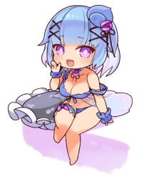 Rule 34 | 1girl, babydoll, blue babydoll, blue hair, breasts, character request, cleavage, full body, large breasts, looking at viewer, medium breasts, mota, open mouth, short hair, simple background, smile, solo, swimsuit, virtual youtuber, white background