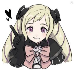 Rule 34 | 1girl, aristocratic clothes, blonde hair, bow, drill hair, elise (fire emblem), fire emblem, fire emblem fates, heart, highres, multicolored hair, nintendo, pink bow, purple eyes, purple hair, streaked hair, twin drills, twintails, upper body, yuki12046