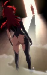 Rule 34 | 2girls, absurdres, amaha masane, armor, ass, back, dress, highres, long hair, long sleeves, multiple girls, nora (witchblade), red hair, revealing clothes, screencap, shadow, standing, stitched, third-party edit, witchblade
