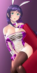 Rule 34 | 1girl, absurdres, aqua eyes, bare shoulders, breasts, highres, large breasts, leotard, looking at viewer, love live!, mizuno kakeru, open mouth, playboy bunny, solo, toujou nozomi
