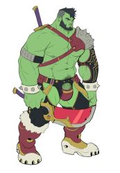 Rule 34 | 1boy, abs, absolum art, absurdres, asymmetrical sleeves, bara, bare pectorals, beard, black pants, bulge, chest harness, colored skin, crotchless, crotchless pants, earrings, eyebrow cut, facial hair, fangs, green skin, harness, highres, holding, holding sword, holding weapon, jewelry, krain, large pectorals, male focus, male pubic hair, mature male, monster boy, muscular, muscular male, mustache, navel, navel hair, nipples, nose piercing, nose ring, orc, original, pants, pectorals, penis, penis peek, penis sheath, piercing, pointy ears, pubic hair, revealing clothes, short hair, single bare shoulder, solo, stomach, sword, thick eyebrows, thick thighs, thighs, undercut, weapon