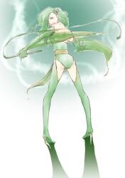 Rule 34 | 1girl, aged up, ass, breasts, closed mouth, elbow gloves, final fantasy, final fantasy iv, full body, gloves, green hair, green leotard, hair ornament, high heels, holding, holding whip, jewelry, kunameko hitsuji, leotard, long hair, looking at viewer, medium breasts, rydia (ff4), smile, solo