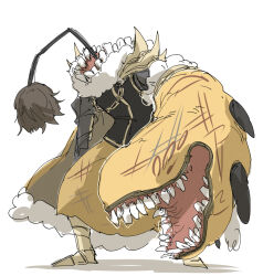 Rule 34 | armor, brown hair, cape, chain, fur collar, gold, kankan33333, king of greed, limbus company, outis (project moon), project moon, shoulder armor, teeth