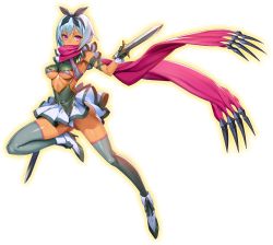 Rule 34 | 10s, 1girl, armpits, black gloves, black ribbon, blue hair, breasts, covered mouth, dark-skinned female, dark skin, dual wielding, frills, full body, gloves, gluteal fold, grey thighhighs, hair ribbon, high heels, holding, holding sword, holding weapon, irma (queen&#039;s blade), irma (queen&#039;s blade unlimited), looking at viewer, medium breasts, official art, panties, pink eyes, purple scarf, queen&#039;s blade, queen&#039;s blade unlimited, ribbon, scarf, short hair, solo, sword, thighhighs, transparent background, underboob, underwear, v-shaped eyebrows, weapon, white panties