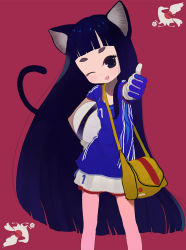 Rule 34 | 1girl, animal ears, bag, ball, bird, cat ears, cat tail, clothes writing, gloves, ichikawa, one eye closed, skirt, soccer, soccer ball, solo, sportswear, tail, thumbs up, wink