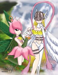 angel angel_girl angewomon digimon digimon_(creature) head_wings highres lilimon long_hair mask wings yukimibotamon