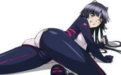 Rule 34 | 10s, 1girl, animal ears, aoi nagisa (metalder), ass, blue hair, blush, bodysuit, breasts, cameltoe, cleft of venus, covered erect nipples, fake animal ears, female focus, fingerless gloves, gloves, guilty crown, long hair, looking at viewer, looking back, skin tight, small breasts, smile, solo, tsugumi (guilty crown)