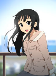 Rule 34 | 1girl, akiyama mio, black eyes, black hair, jacket, k-on!, kakiuchi itsuki, long hair, smile, solo
