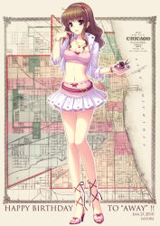 Rule 34 | 1girl, :p, bad id, bad pixiv id, brown eyes, brown hair, bustier, cherry, chicago, cross-laced footwear, english text, food, fruit, hairband, high heels, ice cream, lace-up heels, legs, lingerie, long hair, midriff, navel, open shoes, original, pleated skirt, sayori (neko works), shoes, skirt, solo, tongue, tongue out, underwear