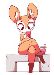 Rule 34 | 10s, 1girl, aggressive retsuko, animal ears, animated, animated gif, artist name, bench, black eyes, black footwear, blinking, blush, boots, breasts, bubble tea, cellphone, cleft of venus, clitoris, closed mouth, cup, diives, drink, drinking straw, english text, closed eyes, female focus, full body, furry, furry female, half-closed eyes, hand up, heart, highres, holding, holding phone, horns, crossed legs, looking at viewer, looking down, nipples, no humans, nude, phone, pussy, seductive smile, signature, simple background, sitting, small breasts, smile, solo, talking, text focus, tsunoda (aggretsuko), white background