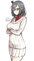 Rule 34 | 10s, 1girl, 2015, bad id, bad pixiv id, bespectacled, black hair, breasts, dated, glasses, highres, kantai collection, nekobaka, red eyes, ribbed sweater, short hair, solo, sweater, yamashiro (kancolle)