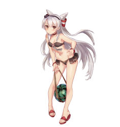 Rule 34 | 1girl, alternate costume, amatsukaze (kancolle), bare shoulders, bikini, blush, bracelet, brown eyes, choker, closed mouth, collarbone, commentary request, food, frilled swimsuit, frills, fruit, hair between eyes, hair tubes, hairband, hand on own hip, highres, holding, jewelry, kantai collection, lifebuoy, long hair, looking at viewer, melon, navel, nemo (leafnight), sailor collar, sandals, school uniform, serafuku, silver hair, simple background, solo, standing, swim ring, swimsuit, two side up, very long hair, white background