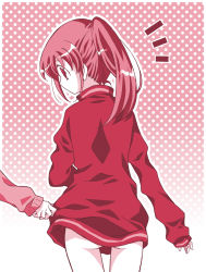 Rule 34 | 1girl, bare legs, female focus, jacket, long sleeves, naked jacket, pink hair, red eyes, saki (manga), solo, takakamo shizuno, track jacket