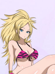 Rule 34 | 1girl, bikini, blonde hair, blue eyes, breasts, cleavage, fairy tail, jenny realight, large breasts, long hair, looking at viewer, solo, swimsuit