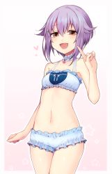 Rule 34 | 10s, 1girl, :d, bad id, bad pixiv id, blush, brown eyes, cinderella bust, hair ornament, hairclip, idolmaster, idolmaster cinderella girls, koshimizu sachiko, looking at viewer, muryotaro, navel, open mouth, purple hair, short hair, smile, solo, underwear, underwear only
