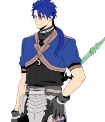 Rule 34 | 1boy, bad id, bad pixiv id, blue hair, cu chulainn (fate), cu chulainn (fate/prototype), fate/prototype, fate (series), gloves, lancelot (smalock), long hair, male focus, polearm, ponytail, red eyes, solo, spear, weapon