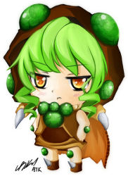 Rule 34 | 1girl, atk402, baneling (starcraft), chibi, drill hair, green hair, orange eyes, personification, solo, starcraft, starcraft 2, twin drills, twintails, zerg (starcraft)