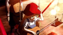 Rule 34 | 2girls, acoustic guitar, alternate hairstyle, amagi marine, animated, animated gif, blonde hair, guitar, hat, instrument, lowres, multiple girls, ribbon, tantei opera milky holmes, tantei opera milky holmes td, what, wig