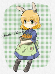 Rule 34 | 00s, 1girl, amelie planchard, animal ears, apron, blonde hair, carrot, green eyes, kiko (strategist), rabbit ears, rabbit girl, short hair, solo, strike witches, world witches series