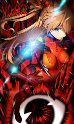 Rule 34 | 1girl, arched back, ass, blue eyes, bodysuit, breasts, brown hair, curvy, foreshortening, full body, hair ornament, hands on own hips, highres, legs apart, long hair, looking at viewer, looking up, neon genesis evangelion, nichigeckoh, plugsuit, rebuild of evangelion, shiny clothes, skin tight, smile, solo, souryuu asuka langley, standing, thighs, twintails, very long hair