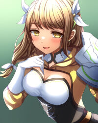 Rule 34 | 1girl, black corset, braid, braided ponytail, breasts, brown hair, corset, fire emblem, fire emblem engage, gloves, goldmary (fire emblem), highres, hooded top, large breasts, looking at viewer, low ponytail, nintendo, ribbon, single shoulder pad, solo, white gloves, white ribbon, yellow eyes, yozu (yozu0420)