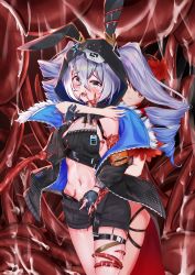 Rule 34 | 2girls, absurdres, animal ears, armpits, bare shoulders, belly, black hair, black jacket, blush, breasts, bronya zaychik, bronya zaychik (haxxor bunny), drill hair, fake animal ears, flower, gloves, grey eyes, hand up, highres, holding hands, honkai (series), honkai impact 3rd, hood, jacket, legs, liquid, long sleeves, looking at another, looking at viewer, multiple girls, navel, off shoulder, open clothes, open jacket, open mouth, open shorts, qaq baiguang, rabbit ears, red eyes, seele vollerei, shorts, silver hair, small breasts, smile, standing, tentacle sex, tentacles, tentacles under clothes, thigh strap, yuri