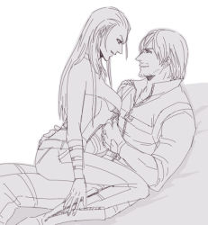 Rule 34 | 1boy, 1girl, ass, ass grab, blonde hair, choker, couple, dante (devil may cry), devil may cry, devil may cry (series), devil may cry 4, hetero, leather, looking at another, sitting, sitting on person, straddling, trish (devil may cry), undressing