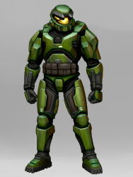 Rule 34 | 1boy, armor, clenched hands, grey background, halo: combat evolved, halo (series), hdfm, helmet, highres, looking to the side, male focus, master chief, power armor, science fiction, solo, spartan (halo), standing, visor