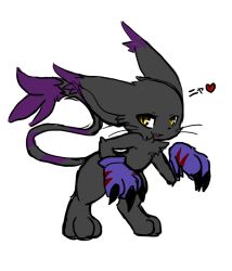 Rule 34 | animal ears, blacktailmon, cat, cat ears, claws, digimon, gloves, heart, looking at viewer, translation request, yellow eyes