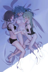 Rule 34 | 3girls, babydoll, bang dream!, bang dream! it&#039;s mygo!!!!!, black babydoll, black bra, black panties, blonde hair, blush, bow, bow panties, bra, bra lift, breasts, brown hair, chinese commentary, clothing aside, commentary request, cooperative fingering, fff threesome, fingering, from above, full body, green hair, group sex, hair ornament, hair ribbon, hairclip, highres, holding hands, interlocked fingers, lingerie, linqihang999, long hair, lying, medium breasts, multiple girls, navel, nipples, on back, one eye closed, open mouth, panties, panties aside, pussy juice, pussy juice on fingers, pussy juice stain, red eyes, ribbon, saliva, smile, sweat, threesome, togawa sakiko, underwear, underwear only, wakaba mutsumi, white bra, white panties, yellow eyes, yuri, yuutenji nyamu