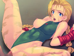 Rule 34 | 1990s (style), 1girl, abs, blonde hair, blue eyes, braid, breasts, cameo, cammy white, capcom, censored, clitoris, large breasts, leotard, long hair, lying, mosaic censoring, nipples, on back, penis, ponytail, pussy, retro artstyle, scar, sex, solo focus, spread legs, street fighter, street fighter ii (series), surprised, tears, twin braids, vaginal, yoko juusuke