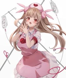Rule 34 | 1girl, :d, absurdres, apron, bandaged wrist, bandages, blush, butterfly hair ornament, fang, hair ornament, hat, heart, heart print, higashigure, highres, intravenous drip, iv stand, light brown hair, long hair, long skirt, nail polish, natori sana, nurse, nurse cap, open mouth, pink apron, pink hat, puffy short sleeves, puffy sleeves, red eyes, red nails, sana channel, shirt, short sleeves, sidelocks, simple background, skirt, smile, solo, steepled fingers, stethoscope, two side up, virtual youtuber, white background, white shirt