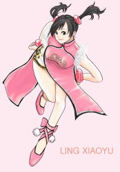 Rule 34 | black hair, brown eyes, character name, china dress, chinese clothes, dress, hybrid cat, legs, ling xiaoyu, lips, smile, tekken, twintails