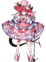 Rule 34 | 10s, 1girl, absurdres, blue eyes, detached sleeves, dress, earrings, elizabeth bathory (fate), elizabeth bathory (fate/extra ccc), elizabeth bathory (third ascension) (fate), fate/extra, fate/extra ccc, fate/grand order, fate (series), full body, gradient hair, hat, highres, jewelry, long hair, microphone, microphone stand, multicolored hair, official art, pointy ears, smile, solo, striped clothes, striped dress, striped headwear, tail, transparent background, vertical-striped clothes, vertical-striped dress, vertical-striped headwear, wada arco, wrist cuffs