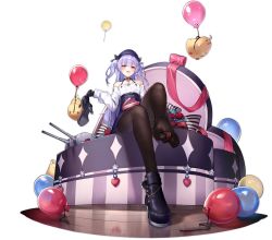 Rule 34 | 1girl, ajax (azur lane), ajax (valentine&#039;s reward?) (azur lane), azur lane, balloon, bare shoulders, between toes, black footwear, black pantyhose, candy, chocolate, chocolate heart, choker, feet, food, foot focus, heart, heart-shaped pupils, high heels, highres, holding, holding shoes, jewelry, kaede (yumesaki kaede), long hair, looking at viewer, manjuu (azur lane), necklace, no shoes, official alternate costume, official art, open mouth, pantyhose, purple eyes, purple hair, shoes, single shoe, sitting, symbol-shaped pupils, transparent background, turret, two side up, valentine