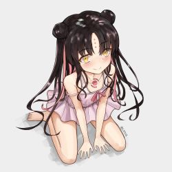Rule 34 | 1girl, bare shoulders, barefoot, black hair, chest tattoo, facial mark, fate/grand order, fate (series), forehead mark, long hair, looking at viewer, lsf256, sessyoin kiara, sessyoin kiara (lily), smile, solo, swimsuit, tattoo, toes, very long hair, yellow eyes