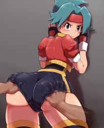 Rule 34 | 00s, 1boy, 1girl, against wall, angry, ass, ass grab, bad id, bad pixiv id, blue hair, blush, cameltoe, creatures (company), fingerless gloves, game freak, gloves, grabbing another&#039;s ass, groping, hand under clothes, headband, hetero, highres, huge ass, hun (uyonis), looking back, molestation, nintendo, pokemon, pokemon ranger, pokemon ranger (game), pokemon ranger 1, red eyes, short hair, solana (pokemon), solo focus, spandex, spread ass, sweat, tears, thighhighs