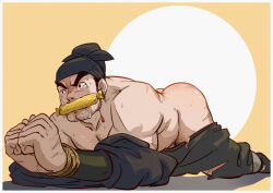 Rule 34 | 1boy, absurdres, all fours, ass, bara, beard, bound, bound wrists, character request, chest hair, clothes pull, crying, crying with eyes open, dali temple log, dogephalus, facial hair, gagged, head scarf, highres, leg hair, male focus, mature male, muscular, muscular male, pants, pants pull, pectorals, scar, scar on leg, short hair, sideburns, solo, spanked, stubble, tears, thick eyebrows, thighs, torn clothes, torn pants