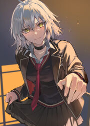 Rule 34 | 1girl, fate/grand order, fate (series), grey hair, jeanne d&#039;arc alter (fate), long sleeves, looking at viewer, medium hair, necktie, poppoman, solo, yellow eyes