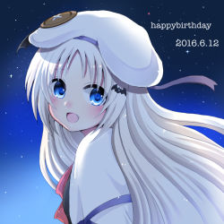 Rule 34 | 1girl, 2016, bat hair ornament, blue eyes, bow, cape, daamiyan, dated, fang, hair ornament, happy birthday, hat, large buttons, little busters!, night, night sky, noumi kudryavka, pink bow, school uniform, silver hair, sky, solo