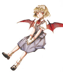 Rule 34 | 1girl, alternate costume, bat wings, blonde hair, female focus, full body, gloves, highres, mary janes, no headwear, red eyes, remilia scarlet, shoes, simple background, solo, sugi, touhou, white background, white gloves, wings