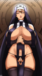 Rule 34 | 1girl, = =, alecto 0, alternate costume, black gloves, black panties, black thighhighs, blonde hair, breast curtains, breasts, closed eyes, covered erect nipples, cross, curvy, double (skullgirls), earrings, elbow gloves, gloves, highres, huge breasts, jewelry, large breasts, lips, loincloth, panties, pearl thong, pelvic curtain, praying, revealing clothes, skullgirls, thick thighs, thighhighs, thighs, underboob, underwear