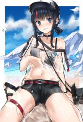 Rule 34 | 1girl, bad id, bad pixiv id, bare shoulders, baseball cap, bikini, bikini under clothes, black bikini, black hair, black shorts, blue eyes, blush, breasts, choker, collarbone, fate/grand order, fate (series), grin, hat, highres, looking at viewer, low twintails, medium breasts, medium hair, multicolored hair, nakagawa kanon (pixiv32798535), off-shoulder shirt, off shoulder, pink hair, see-through, shirt, short shorts, short sleeves, short twintails, shorts, sidelocks, smile, solo, streaked hair, suggestive fluid, swimsuit, thigh strap, thighs, twintails, utsumi erice, utsumi erice (swimsuit avenger), utsumi erice (swimsuit avenger) (first ascension), white hat, white shirt