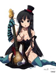 Rule 34 | 00s, 1girl, akiyama mio, bad id, bad pixiv id, bass guitar, black eyes, black hair, blunt bangs, breasts, don&#039;t say &quot;lazy&quot;, dress, elbow gloves, facepaint, fingerless gloves, gloves, gothic lolita, hat, hime cut, instrument, k-on!, large breasts, lolita fashion, long hair, madhatter hello, mini hat, mini top hat, plectrum, solo, striped, thighhighs, top hat