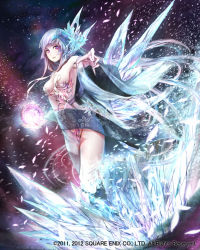Rule 34 | 1girl, akaitera, blue hair, breasts, cleavage, flower, hair ornament, ice, long hair, md5 mismatch, monster x dragon, orb, pink eyes, shawl, snow, solo
