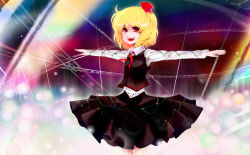Rule 34 | 1girl, blonde hair, christmas lights, embodiment of scarlet devil, female focus, outstretched arms, red eyes, rumia, sato, sato (hekiga ni nemuru), solo, spread arms, touhou