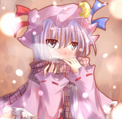 Rule 34 | 1girl, blush, female focus, patchouli knowledge, perfect cherry blossom, plaid, plaid scarf, ram hachimin, scarf, snow, solo, touhou