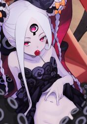 Rule 34 | 1girl, abigail williams (fate), abigail williams (tour outfit) (fate), absurdres, bare shoulders, black dress, blush, bow, breasts, candy, clothes lift, colored skin, double bun, dress, dress lift, fate/grand order, fate (series), food, food in mouth, forehead, hair bun, highres, keyhole, lollipop, long hair, looking at viewer, mightyjump98, navel, official alternate costume, parted bangs, red eyes, sidelocks, small breasts, solo, tentacles, third eye, very long hair, white hair, white skin