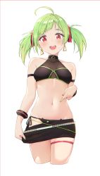 Rule 34 | 1girl, :d, absurdres, ahoge, arm strap, bare shoulders, black panties, black shirt, black skirt, bracelet, breasts, cat ear panties, clothes pull, commission, crop top, cropped legs, delutaya, duplicate, earrings, envyvanity, green hair, hair ornament, highres, indie virtual youtuber, jewelry, long hair, looking at viewer, midriff, miniskirt, mole, mole under eye, nail polish, navel, open mouth, panties, red eyes, shirt, side-tie panties, simple background, skindentation, skirt, skirt pull, sleeveless, sleeveless shirt, small breasts, smile, solo, stomach, string panties, thigh strap, twintails, underwear, virtual youtuber, white background